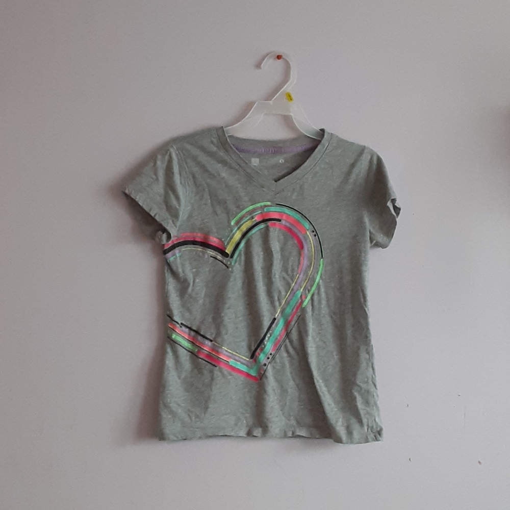 Grey Girls' Neon Heart Shirt size 14(L)